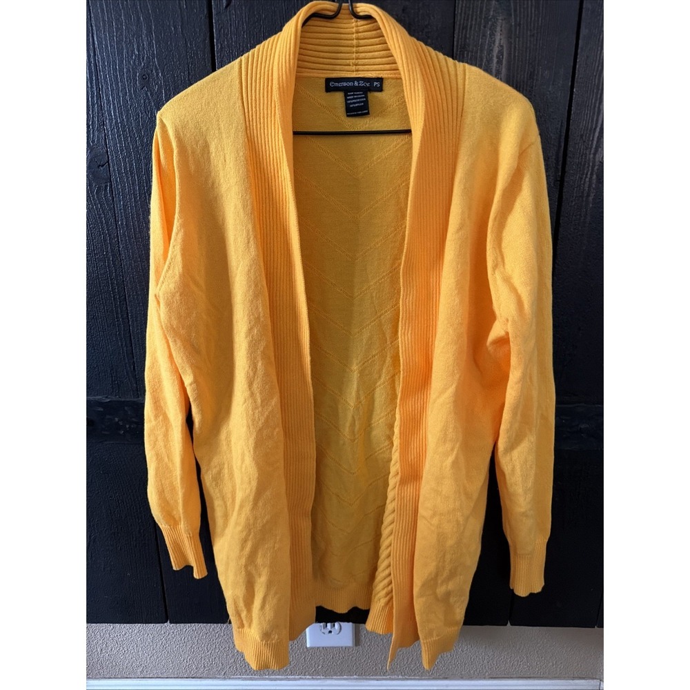 Emerson & Zoe Open Front Yellow Cardigan Size Petite Small Long Sleeve I